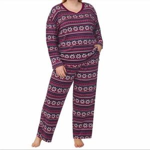 Nautica Pajama Set, Soft Fleece V-neck, Burgundy, Blue Fair Isle Print, New Tags